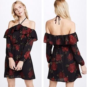 NWT CUPCAKES AND CASHMERE black red floral off shoulder halter neck dress small